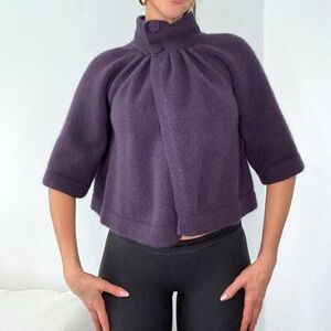 Purple High Neck Wool Cardigan w/ 3/4 Sleeves